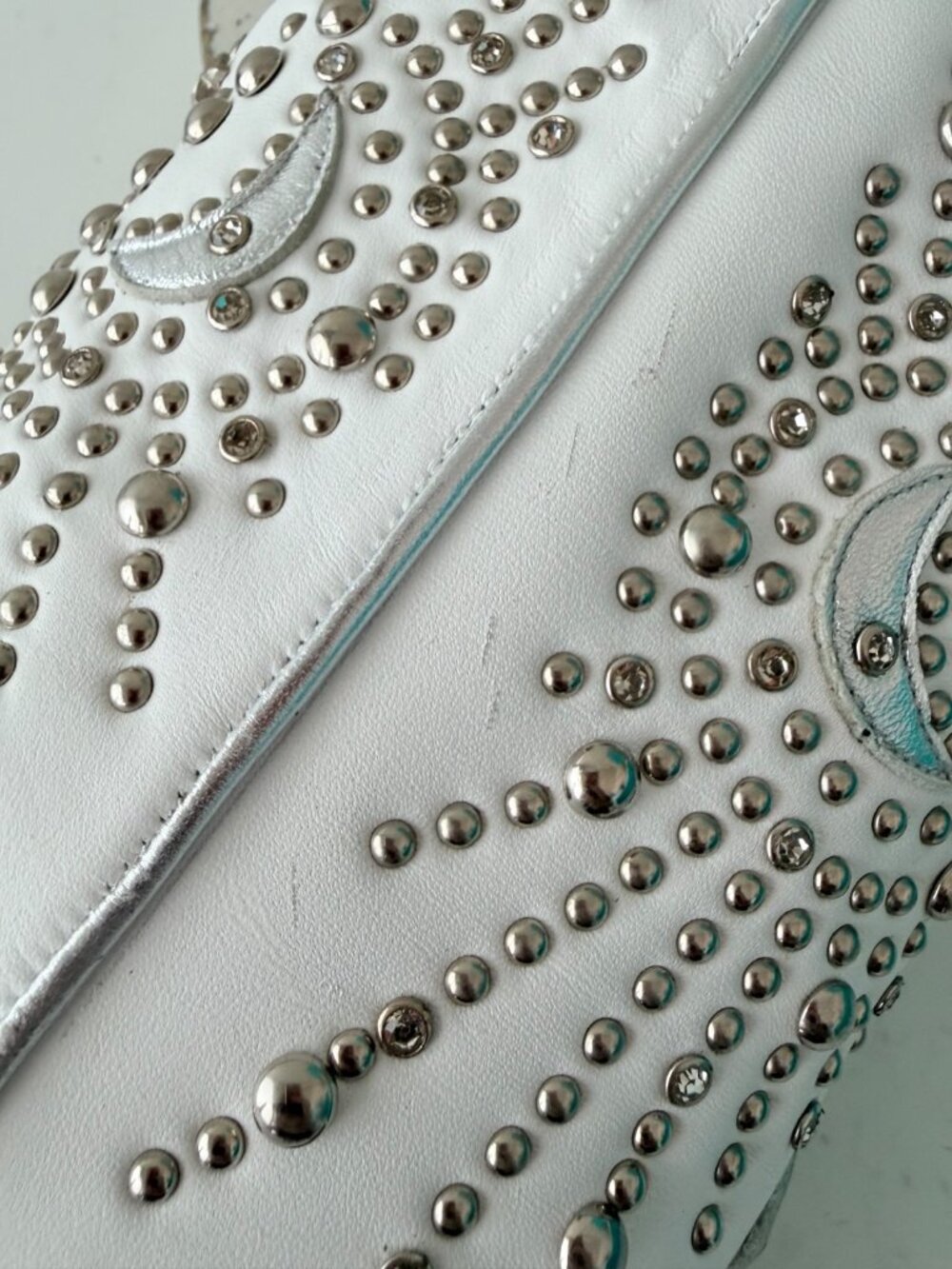 Lane SOLSTICE Womens White Studded Cowboy Boots Tall Snip Toe Leather Size 8 - Picture 8 of 14